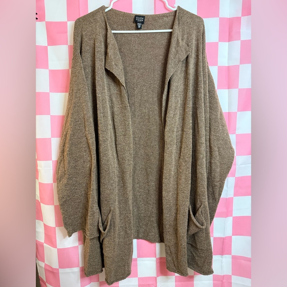 Eileen Fisher Taupe Open-Front Draped Cardigan